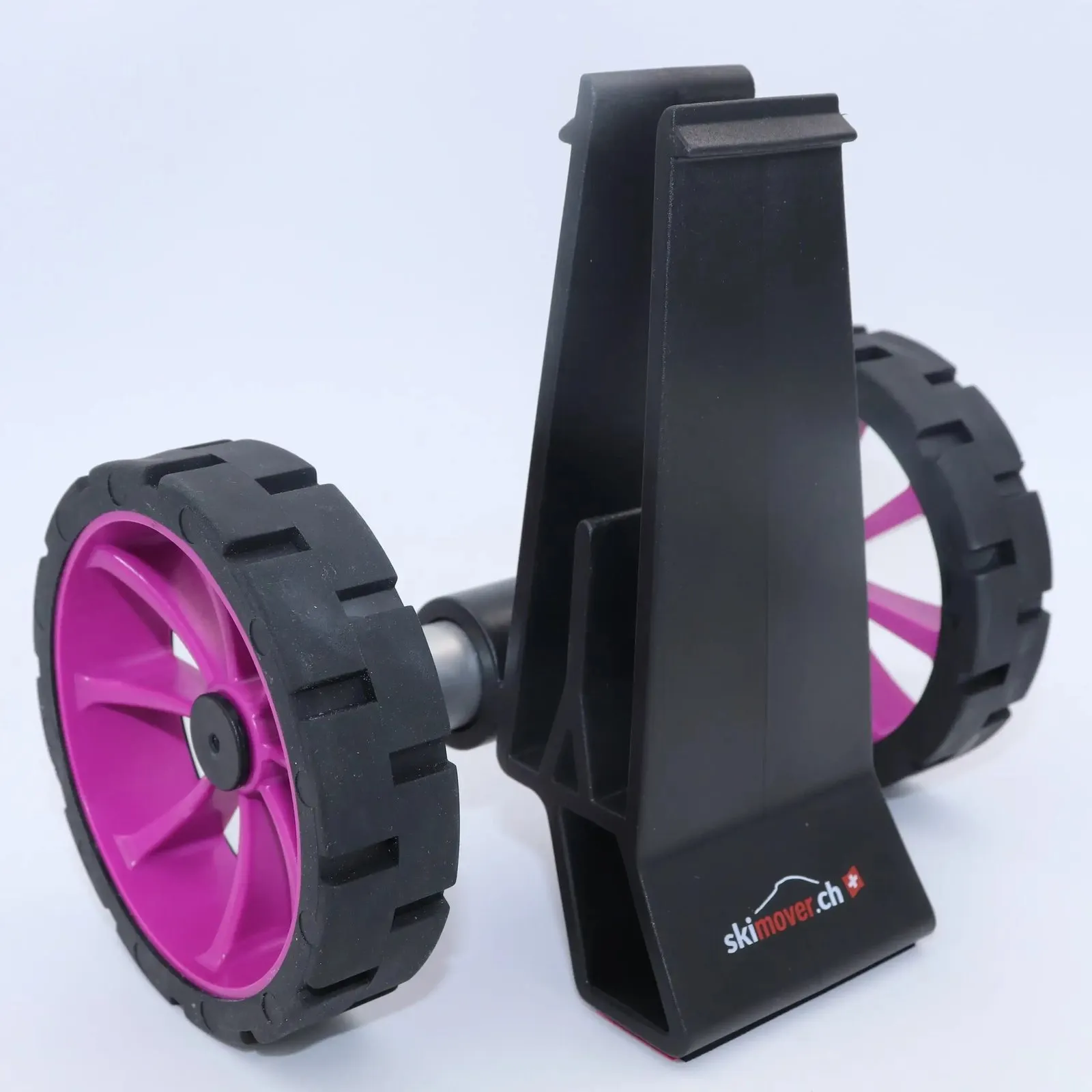 SUPmover Räder Schwarz SUPdual: Transportgestell mit zwei Rädern und schwarzem Rahmen. Die Felgen sind pink.