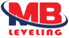 Logo mit roten Buchstaben "MB" und blauem Schriftzug "LEVELING", umrahmt von einem blauen, gebogenen Pfeil.