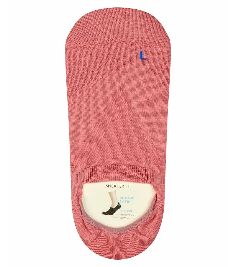 Einzelner, rosafarbener Damen-Füssling mit blauem "L"-Logo und "Sneaker Fit"-Ausschnitt.
