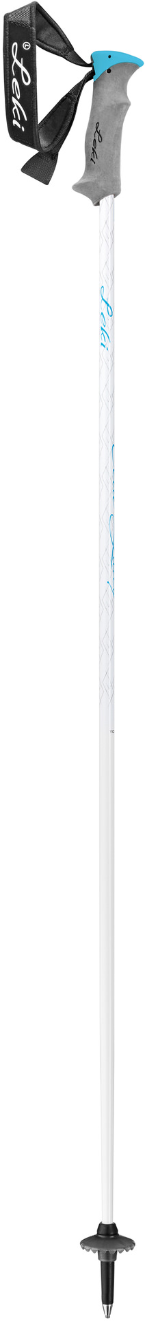 Weiß-blauer Skistock "Leki Elite Lady" mit Schlaufe und Griffdetail.