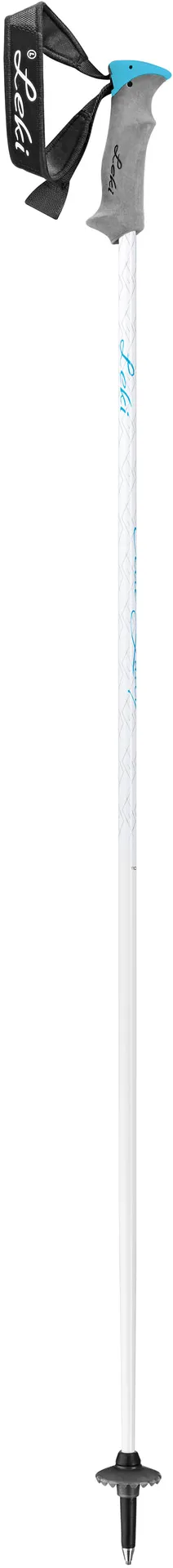 Weiß-blauer Skistock "Leki Elite Lady" mit Schlaufe und Griffdetail.