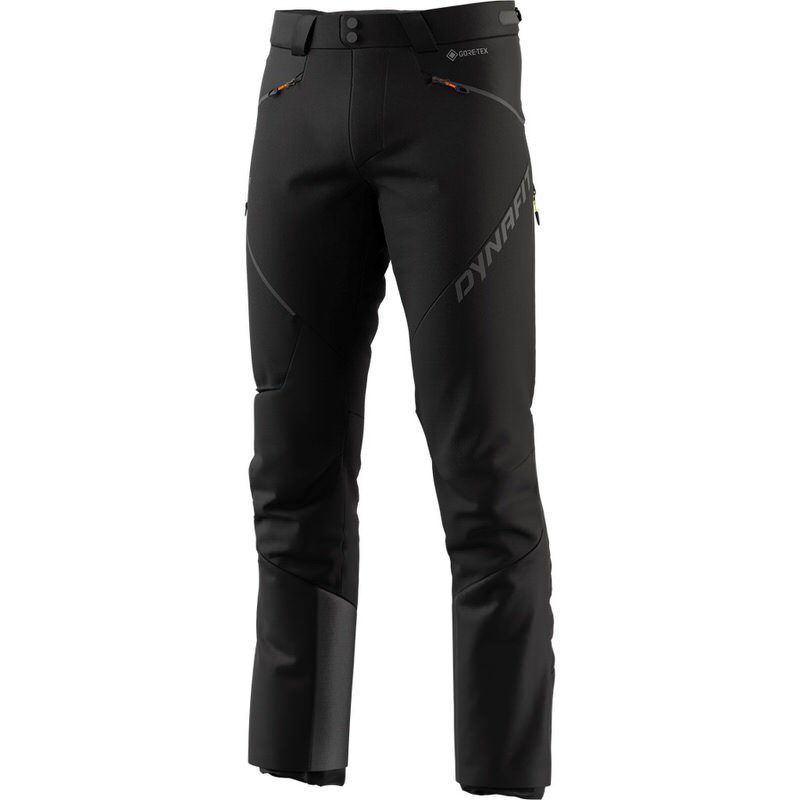 Schwarze Dynafit Radical Infinium Hybrid Hose für Herren, frontal, mit sichtbarem Logo und Reißverschlüssen.