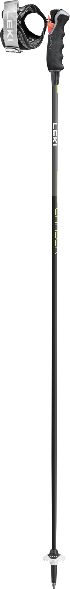 Schwarzer Leki Skistock Schwarzer Leki Carbon 12 3D Skistock mit grau-schwarzem Griff, Schlaufe und Teller.