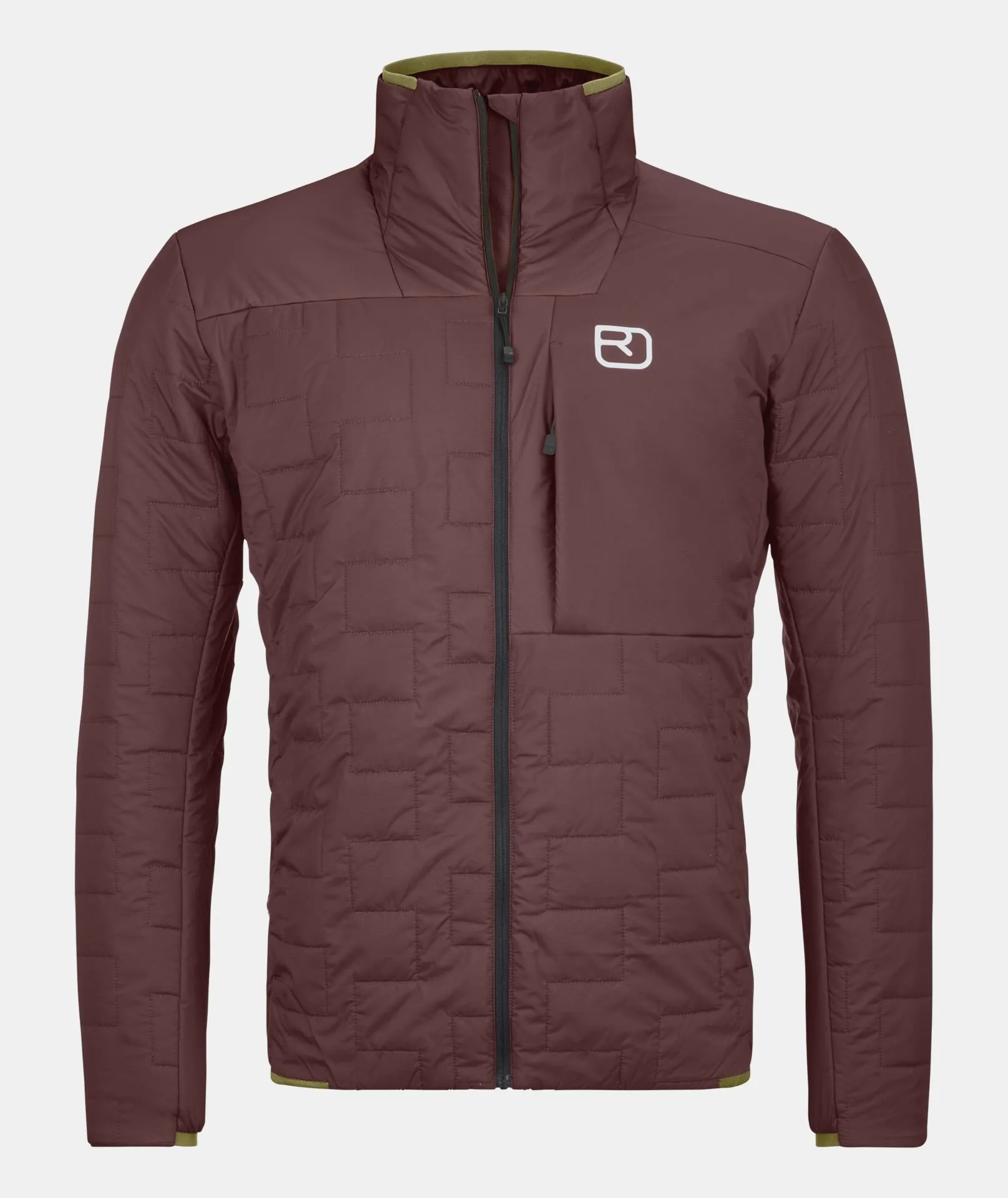 Winetasting Swisswool Piz Segnas Jacke mit Reißverschluss und weißem Logo auf der Brust.