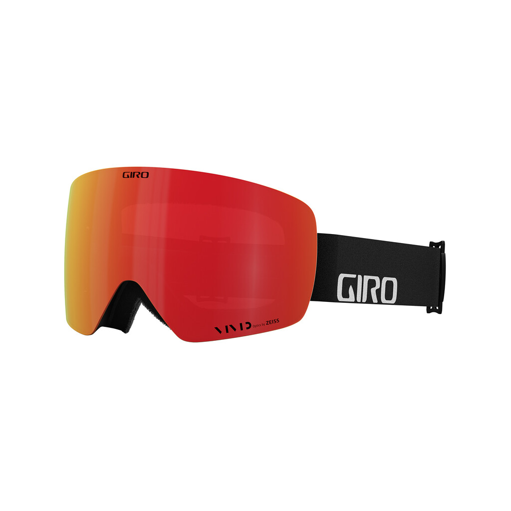 Giro Contour Vivid Goggle: Rote torische Scheibe, schwarzes Band mit Giro-Logo.
