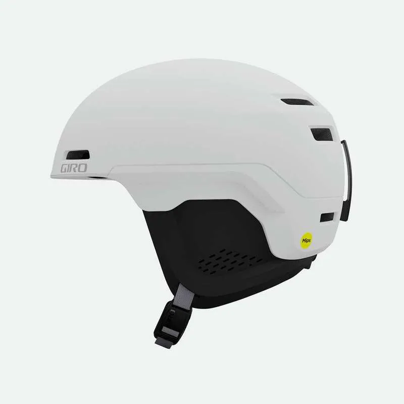 Matte White Giro Owen Women Skihelm mit MIPS, Seitenansicht.