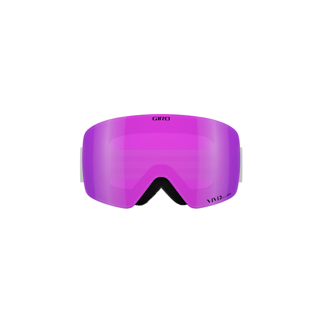 Frontansicht der Giro Contour RS Vivid Goggle, weiße Fassung, pinke Vivid Scheibe.
