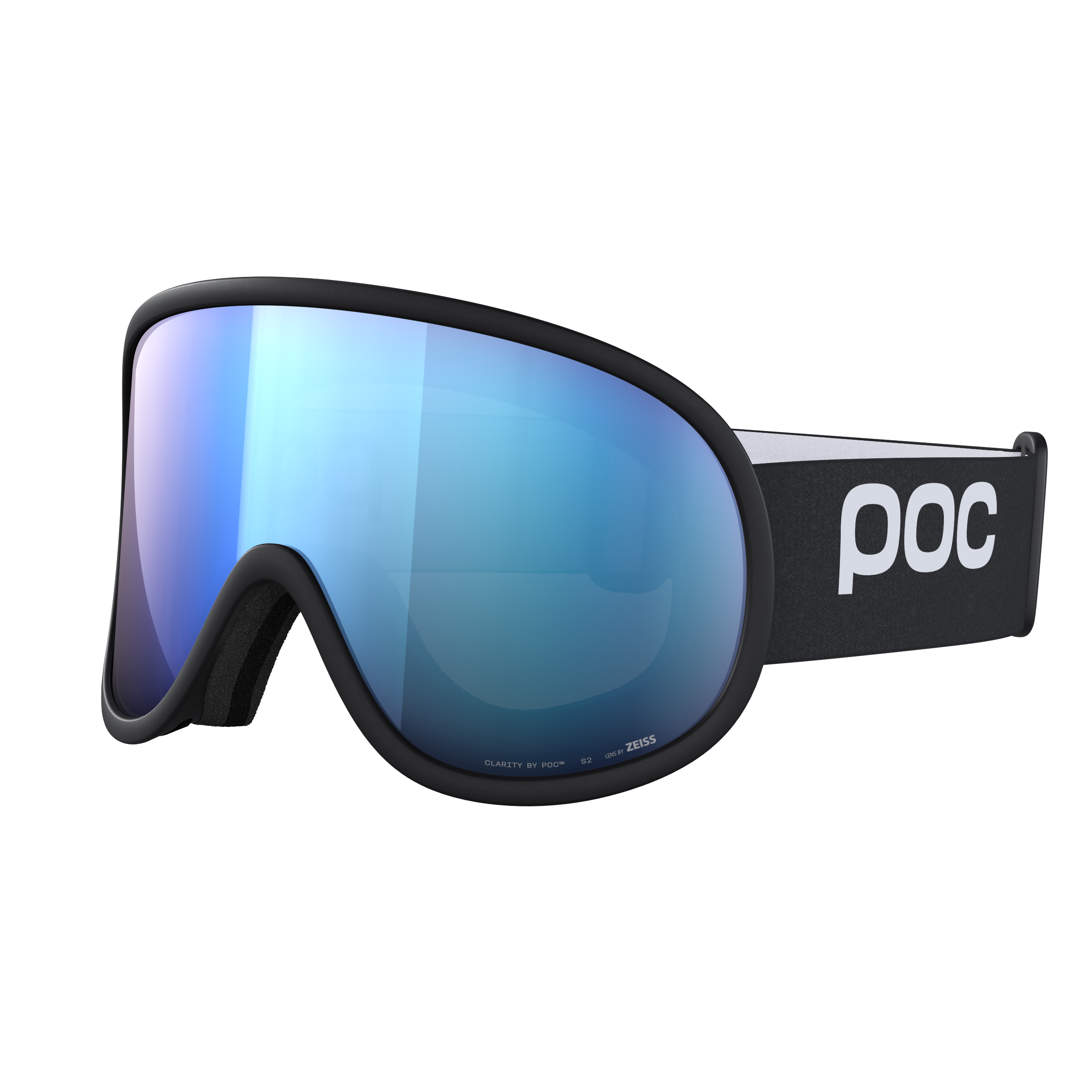 Skibrille POC Retina, Uranium Black Rahmen, Partly Sunny Blue Linse, seitliche Ansicht.