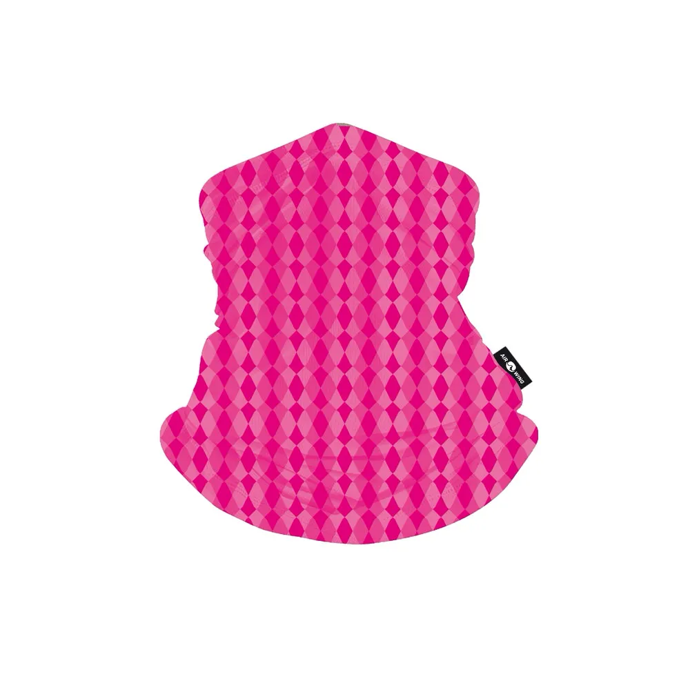 Pinker Maskenschal mit Hexa-Muster, Schlauchtuch für den Winter- und Bergsport mit Logo-Etikett.