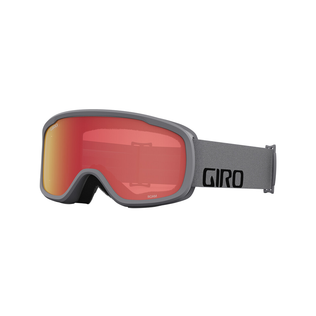 Graue Giro Roam Skibrille mit orange-roter Linse und grauem Band, seitliche Giro-Aufschrift.