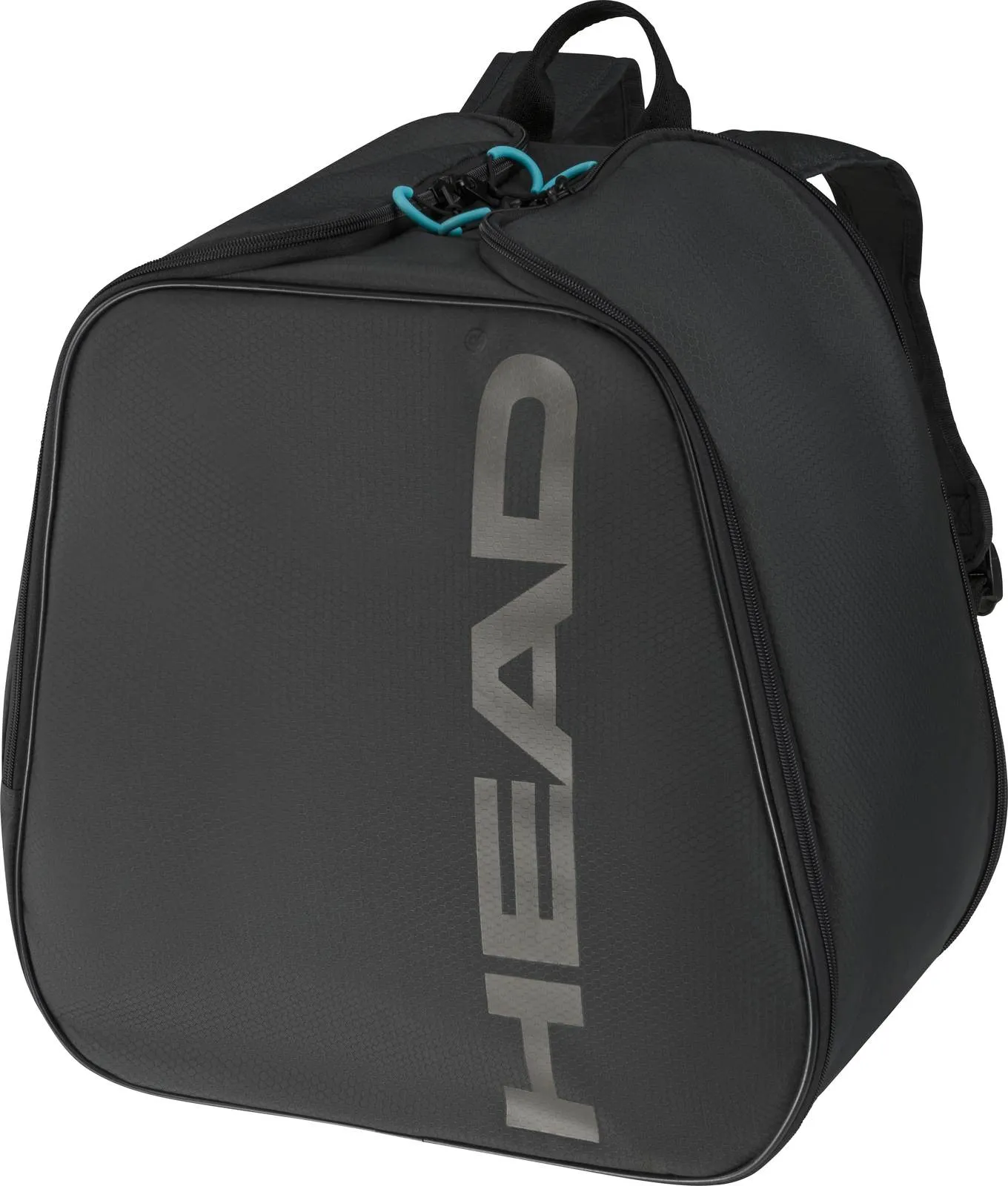 Schwarzer Head Boot Backpack 2026 mit Tragegriffen und Reißverschlüssen, aufgedruckter Markenname.