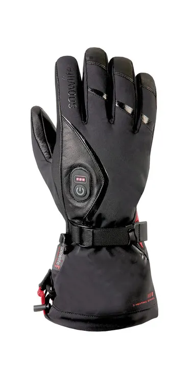 Schwarzer Snowlife Heat GTX Glove mit Heizknopf und roter Anzeige.