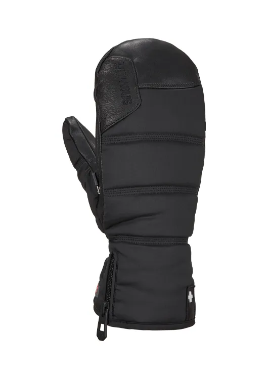 Nahaufnahme eines schwarzen Lady Super Soft heated Mitten Handschuhs mit Reißverschluss am Handgelenk.