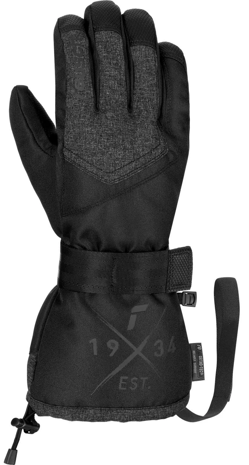 Schwarzer, gefütterter Winterhandschuh mit Handgelenkschlaufe und Logoaufdruck.