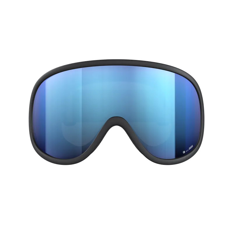Dunkelgraue Skibrille mit einer großen, blauen, verspiegelten Linse.