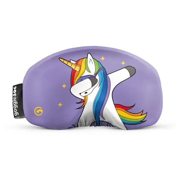 Lila Gogglesoc mit Einhorn-Motiv, das eine "Dab"-Bewegung mit Sonnenbrille macht, goldene Sterne im Hintergrund.