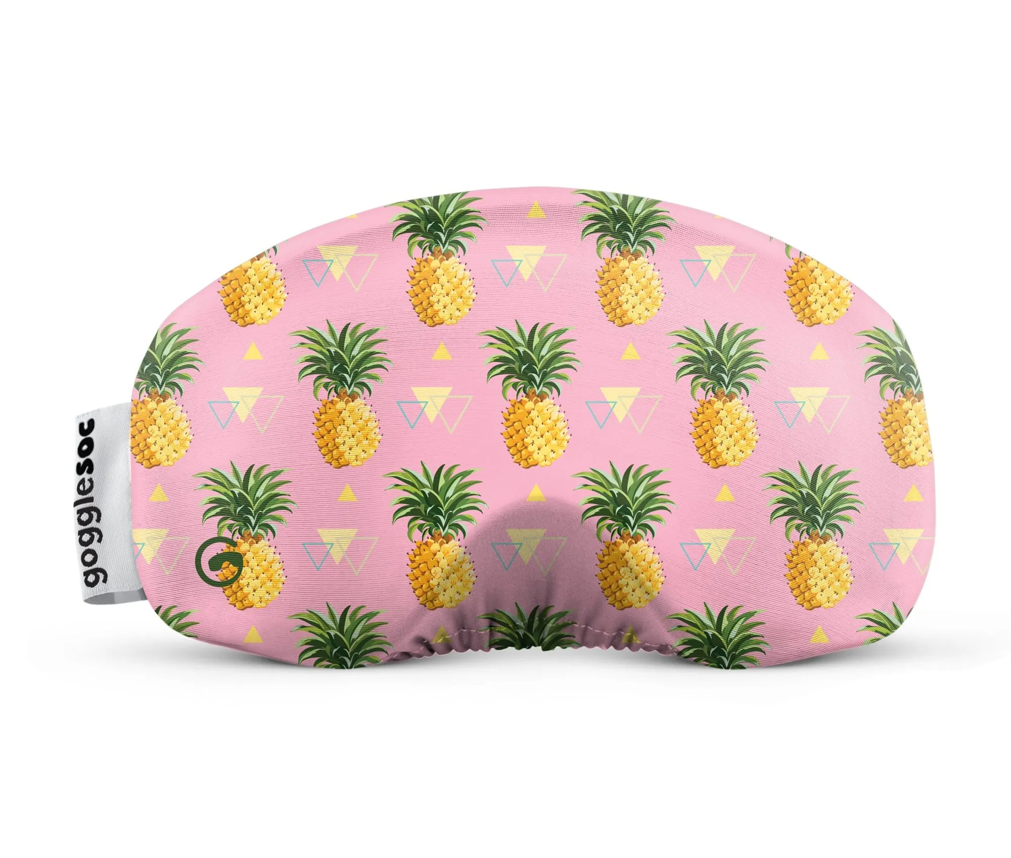 Brillen Socke, "Piña Soc" mit Ananas Muster auf rosa Hintergrund und Logo-Etikett.
