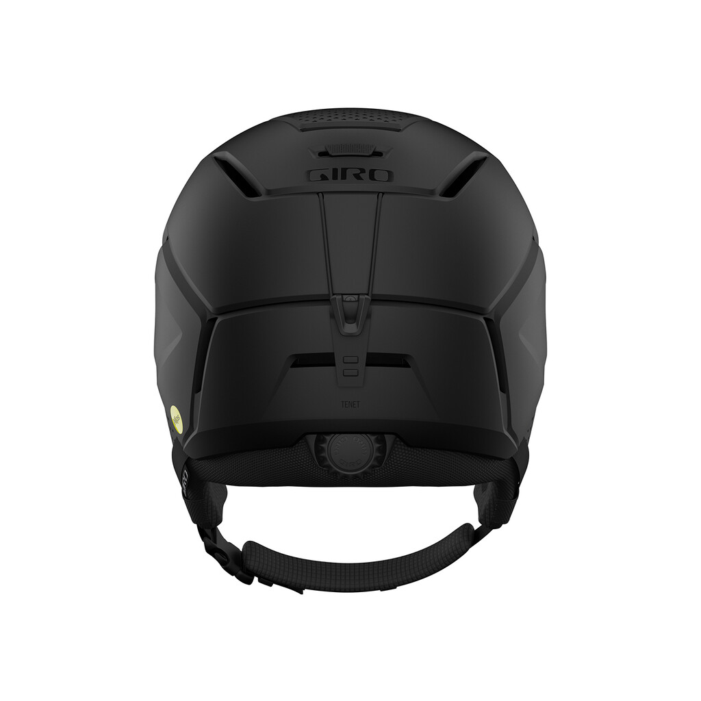 Detailaufnahme der Rückseite des mattschwarzen Giro Tenet MIPS Skihelms.